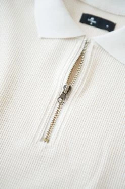 Thrills Co. Tees & Tank Tops Waffle 3 Quarter Zip Polo - Unbleached