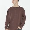 Thrills Co. Hemp Liste Long Sleeve Henley - Washed Cocoa