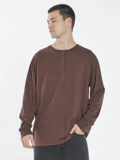 Thrills Co. Hemp Liste Long Sleeve Henley - Washed Cocoa