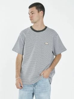 Thrills Co. Tees & Tank Tops Warp Zone Stripe Merch Fit Tee - Grey Marle