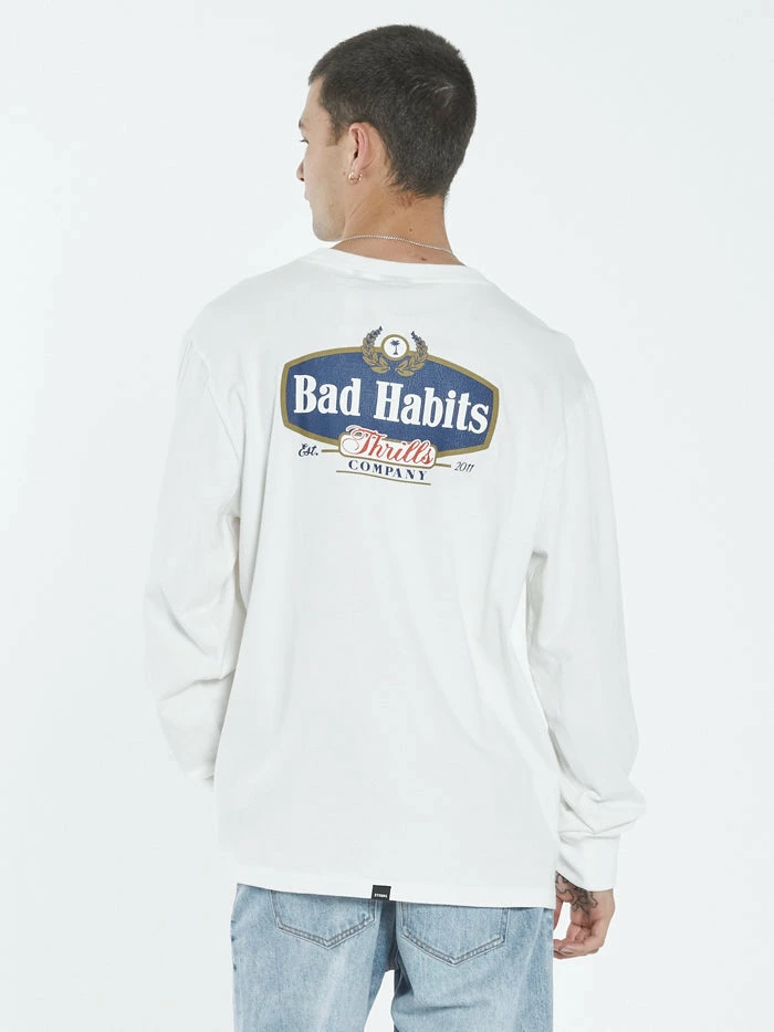 Thrills Co. Bad Habits Die Hard Merch Fit Long Sleeve Tee - Dirty White Tees & Tank Tops 4 Thrills Co. Bad Habits Die Hard Merch Fit Long Sleeve Tee - Dirty White Tees & Tank Tops