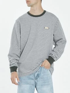 Thrills Co. Warp Zone Stripe Merch Fit Long Sleeve Tee - Grey Marle Tees & Tank Tops