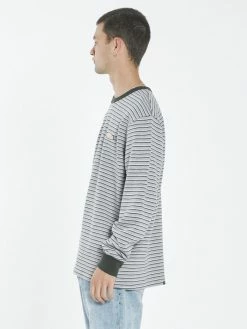 Thrills Co. Warp Zone Stripe Merch Fit Long Sleeve Tee - Grey Marle Tees & Tank Tops