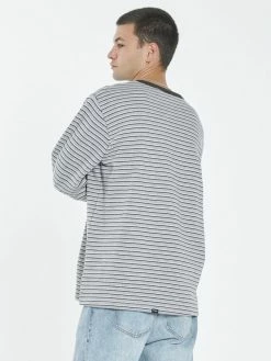 Thrills Co. Warp Zone Stripe Merch Fit Long Sleeve Tee - Grey Marle Tees & Tank Tops