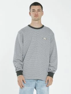 Thrills Co. Warp Zone Stripe Merch Fit Long Sleeve Tee - Grey Marle Tees & Tank Tops
