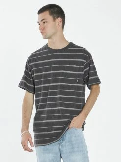 Thrills Co. Tees & Tank Tops Minimal Thrills Stripe Merch Fit Pocket Tee - Postal Brown