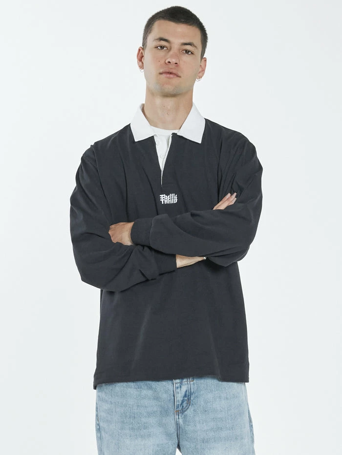 Thrills Co. Infinite Thrills Rugby Polo - Washed Black Tees & Tank Tops 3 Thrills Co. Infinite Thrills Rugby Polo - Washed Black Tees & Tank Tops