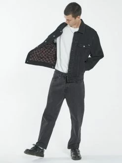 Thrills Co. Oversized Wanderer Denim Jacket - Black Rinse Lined Jackets