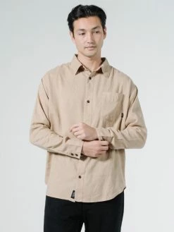 Thrills Co. Shirts Minimal Thrills Oversized Long Sleeve Shirt - Washed Tan