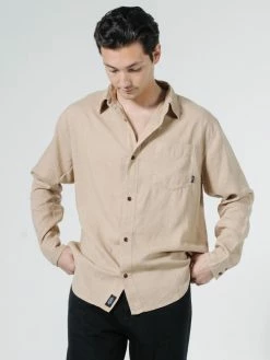 Thrills Co. Shirts Minimal Thrills Oversized Long Sleeve Shirt - Washed Tan