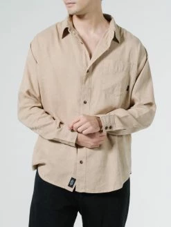 Thrills Co. Shirts Minimal Thrills Oversized Long Sleeve Shirt - Washed Tan