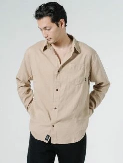 Thrills Co. Shirts Minimal Thrills Oversized Long Sleeve Shirt - Washed Tan
