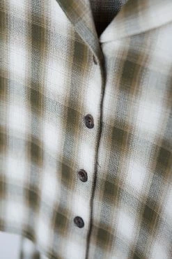 Thrills Co. Angel Check Crop Shirt - Dark Olive Tops & Tees