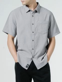 Thrills Co. Dril Short Sleeve Shirt - Washed Grey Shirts