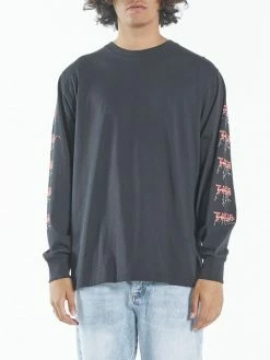 Thrills Co. Shocker Merch Fit Long Sleeve Tee - Washed Black Tees & Tank Tops