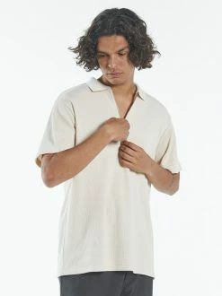 Thrills Co. Tees & Tank Tops Waffle 3 Quarter Zip Polo - Unbleached