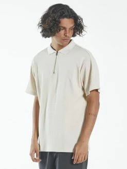 Thrills Co. Tees & Tank Tops Waffle 3 Quarter Zip Polo - Unbleached