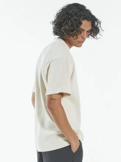 Thrills Co. Tees & Tank Tops Waffle 3 Quarter Zip Polo - Unbleached