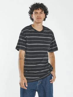 Thrills Co. Minimal Thrills Stripe Merch Fit Pocket Tee - Washed Black