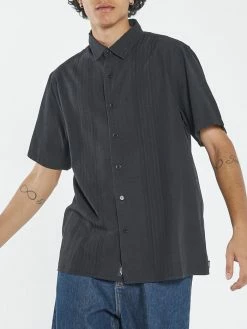 Thrills Co. New Arrivals Minimal Jacquard Short Sleeve Shirt - Washed Black