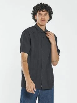 Thrills Co. New Arrivals Minimal Jacquard Short Sleeve Shirt - Washed Black