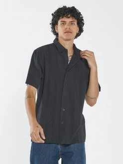 Thrills Co. New Arrivals Minimal Jacquard Short Sleeve Shirt - Washed Black