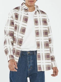 Thrills Co. New Arrivals Fire Rose Oversized Long Sleeve Flannel Shirt - Plum