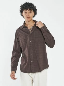 Thrills Co. Disruption Jacquard Check Long Sleeve Shirt - Postal Brown