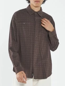 Thrills Co. Disruption Jacquard Check Long Sleeve Shirt - Postal Brown