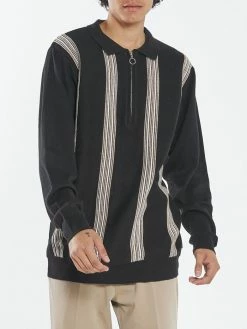 Thrills Co. Chief Jacquard Knit Long Sleeve Polo - Black New Arrivals