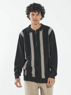 Thrills Co. Chief Jacquard Knit Long Sleeve Polo - Black New Arrivals