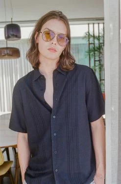 Thrills Co. New Arrivals Minimal Jacquard Short Sleeve Shirt - Washed Black