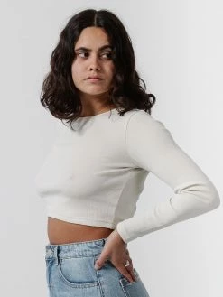 Thrills Co. New Arrivals Super Natural LS Super Crop Rib Tee - Heritage White