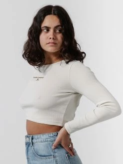 Thrills Co. New Arrivals Super Natural LS Super Crop Rib Tee - Heritage White