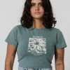 Thrills Co. New Arrivals Natural Daisy Baby Crop Tee - Cedar Green