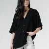 Thrills Co. Rose Slouch Shirt - Black Linen