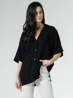 Thrills Co. Rose Slouch Shirt - Black Linen