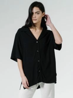 Thrills Co. Rose Slouch Shirt - Black Linen