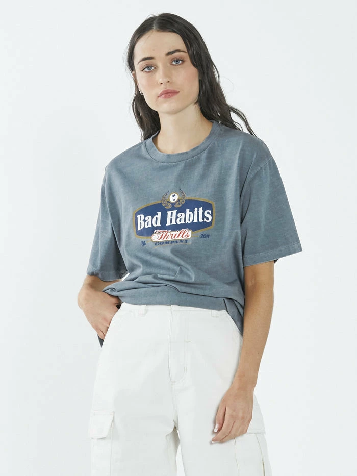 Thrills Co. Bad Habits Die Hard Merch Fit Tee - Airforce Blue 3 Thrills Co. Bad Habits Die Hard Merch Fit Tee - Airforce Blue