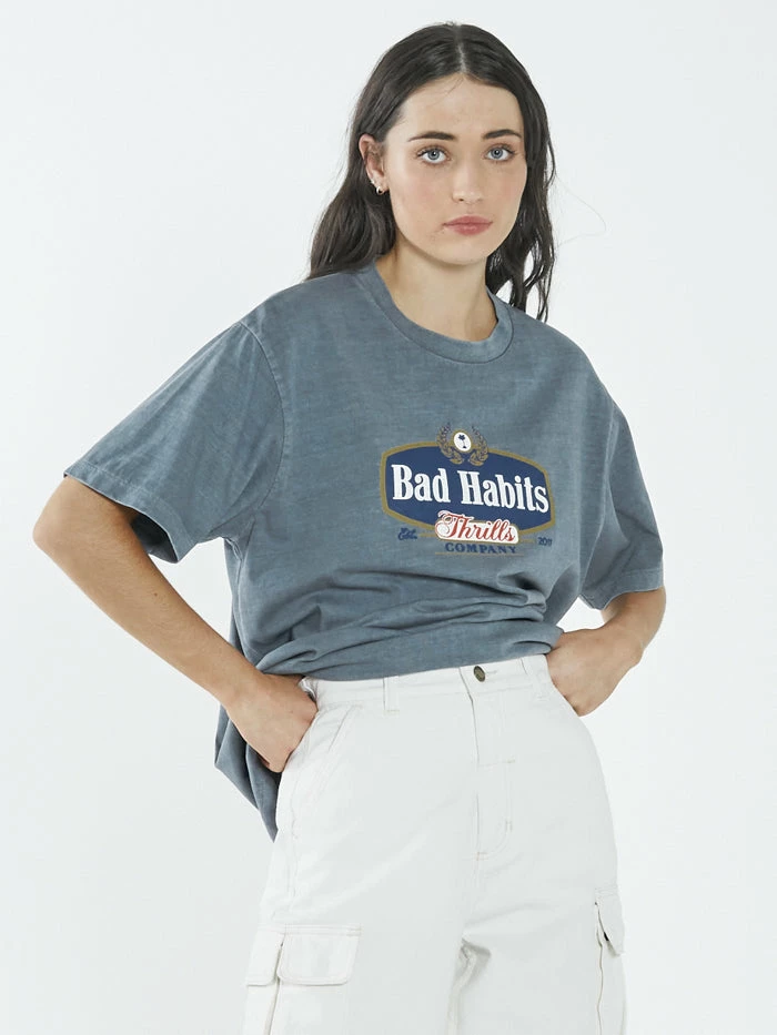 Thrills Co. Bad Habits Die Hard Merch Fit Tee - Airforce Blue 6 Thrills Co. Bad Habits Die Hard Merch Fit Tee - Airforce Blue