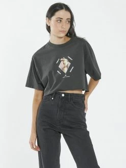 Thrills Co. Delirium Merch Super Crop Tee - Oil Green Tops & Tees