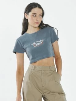 Thrills Co. Eagle Badge Baby Crop Tee - Airforce Blue 9 Thrills Co. Eagle Badge Baby Crop Tee - Airforce Blue