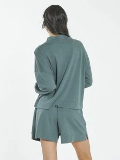 Thrills Co. 1% For The Planet Hemp Mock Neck Long Sleeve Tee - Vintage Teal