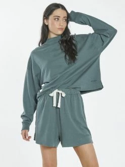 Thrills Co. 1% For The Planet Hemp Mock Neck Long Sleeve Tee - Vintage Teal