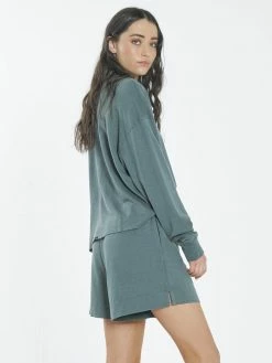 Thrills Co. 1% For The Planet Hemp Mock Neck Long Sleeve Tee - Vintage Teal