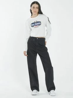 Thrills Co. Bad Habits LS Merch Super Crop Tee - Dirty White 1% For The Planet