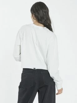 Thrills Co. Bad Habits LS Merch Super Crop Tee - Dirty White 1% For The Planet