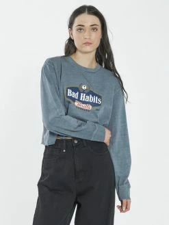 Thrills Co. 1% For The Planet Bad Habits LS Merch Super Crop Tee - Airforce Blue
