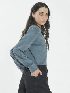 Thrills Co. 1% For The Planet Bad Habits LS Merch Super Crop Tee - Airforce Blue