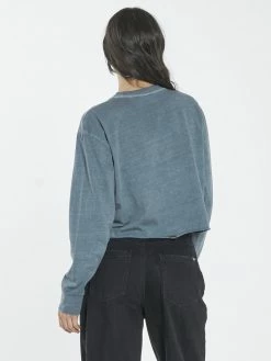 Thrills Co. 1% For The Planet Bad Habits LS Merch Super Crop Tee - Airforce Blue